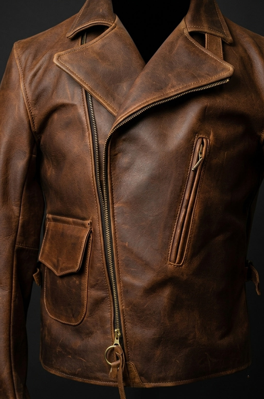 MMJ15 Men's Captain America The First Avengers Distressed Brown Army Style Biker Jacket