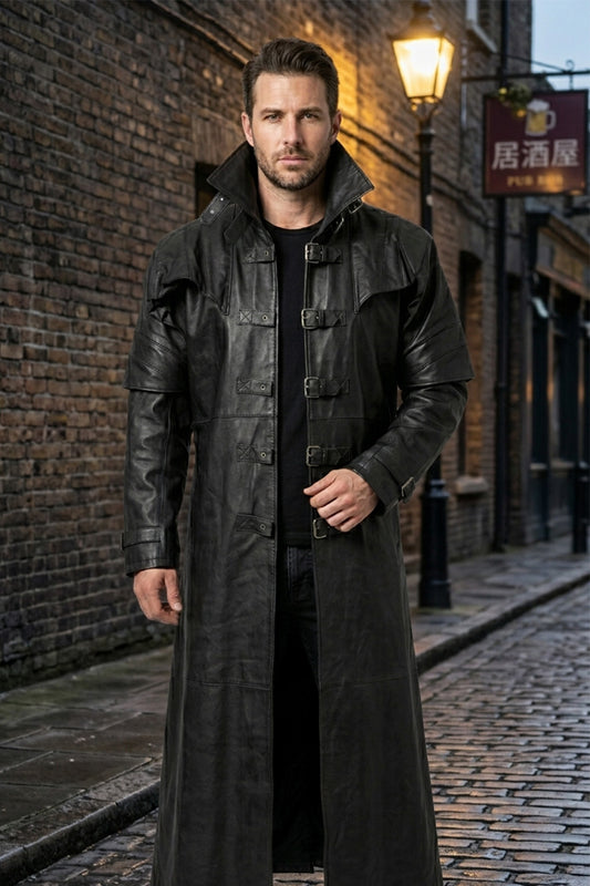 Men’s Captain Full Length Van Helsing Real Leather Jacket Coat C017