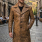 Men's Leather Trench Coat Long Jacket Vintage Distressed C015 Brown Coat
