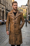 Men's Leather Trench Coat Long Jacket Vintage Distressed C015 Brown Coat