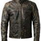 M006 Men's Antique Vintage Cafe Racer Distress Black Biker Retro Army Jacket