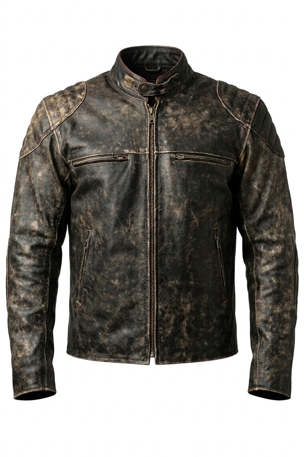 M006 Men's Antique Vintage Cafe Racer Distress Black Biker Retro Army Jacket