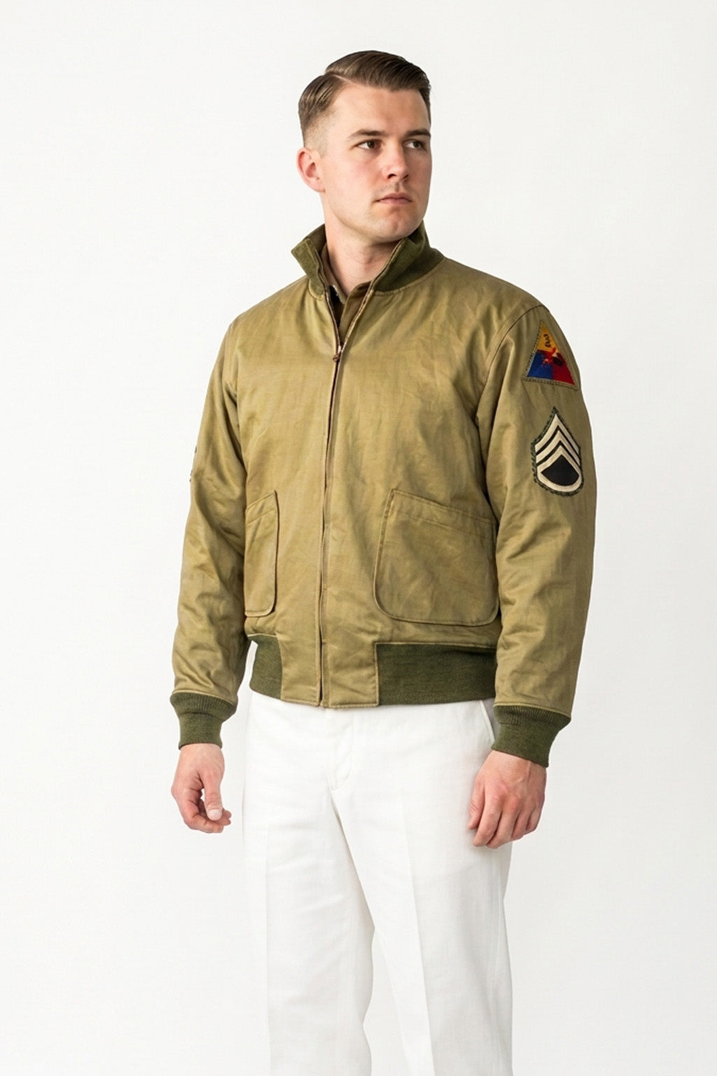MCJ01 Fury Brad Pitt Tanker Style WWII US Military Khaki Real Cotton Jacket For Men's