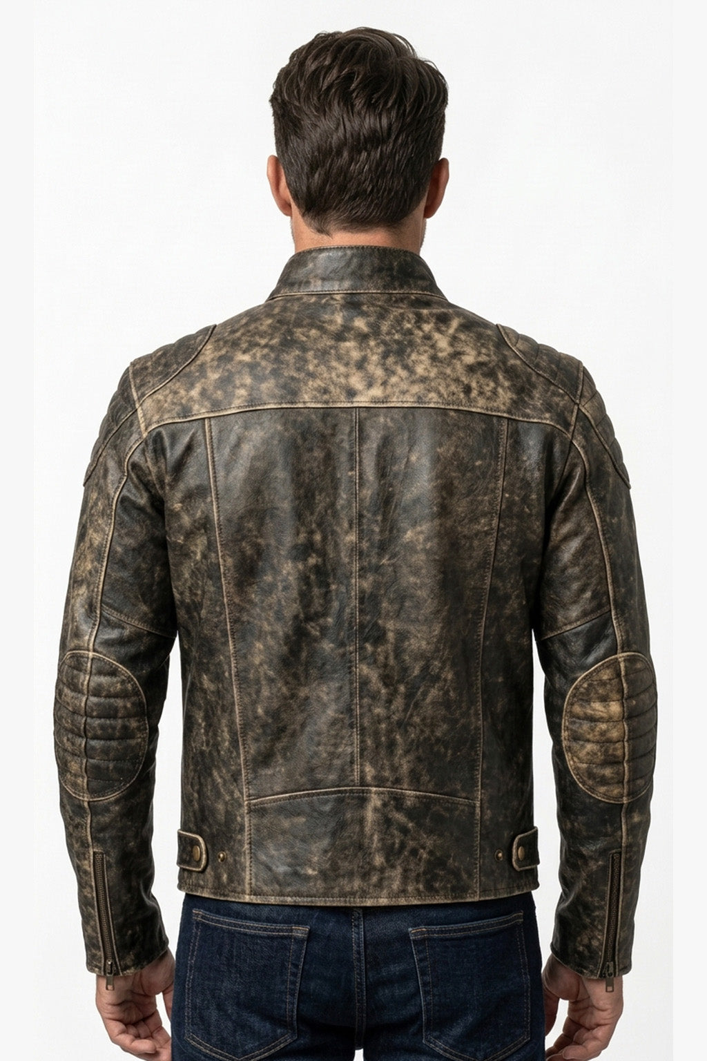 M006 Men's Antique Vintage Cafe Racer Distress Black Biker Retro Army Jacket