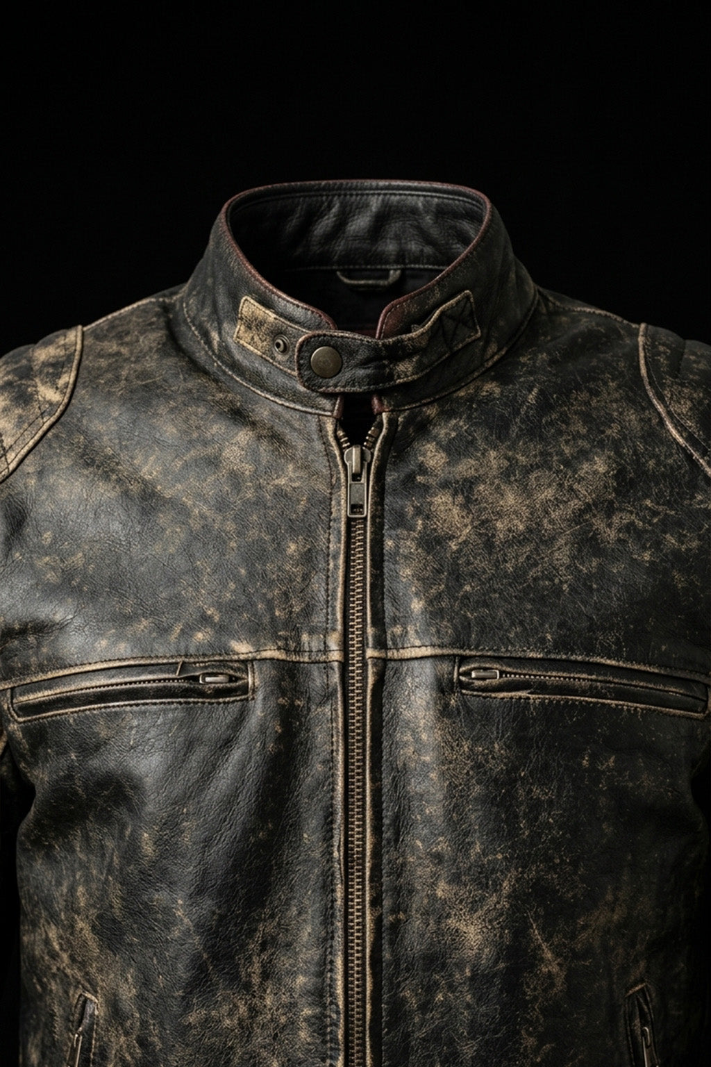 M006 Men's Antique Vintage Cafe Racer Distress Black Biker Retro Army Jacket