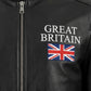 M00106 Men’s Black Leather Jacket with Great Britain Flag – Stand Collar Zip-Up Biker Jacket