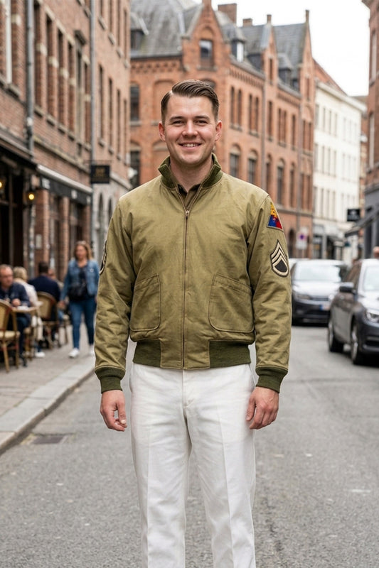 MCJ01 Fury Brad Pitt Tanker Style WWII US Military Khaki Real Cotton Jacket For Men's