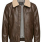 A001 Men's Brown Leather Bomber - Cream Fur Collar