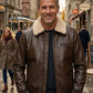 A001 Men's Brown Leather Bomber - Cream Fur Collar