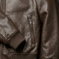 A001 Men's Brown Leather Bomber - Cream Fur Collar