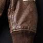 A002 Classic Brown Leather Aviator Jacket with Shearling Collar & Flag Patch