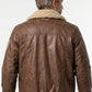 A002 Classic Brown Leather Aviator Jacket with Shearling Collar & Flag Patch