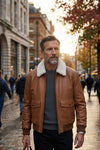 A003 Men Real Leather Classic Coat Cocoa Brown Army Classic Aviator Jacket Fur Collar