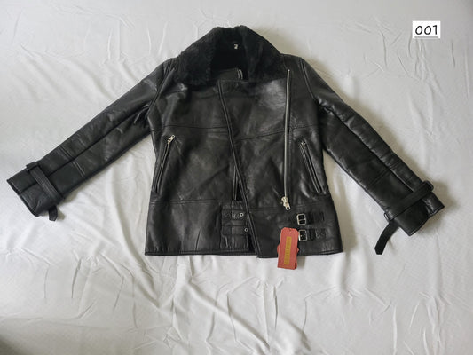 RAF Women Black Style B3 Bomber Real Shearling Fur Sheep Genuine Leather Jacket | Sale 2024