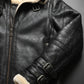 B001 Black Shearling Lined Leather Bomber - Full Fur Interior with Hood