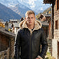 B001 Black Shearling Lined Leather Bomber - Full Fur Interior with Hood
