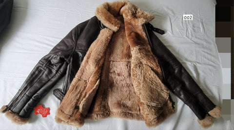 B002- RAF Men Ginger Real Shearling Fur Sheep Leather Army Jacket - Season End Sale 2024