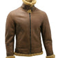 B002 Vintage Brown Leather Flight Jacket - Shearling Trim Bomber