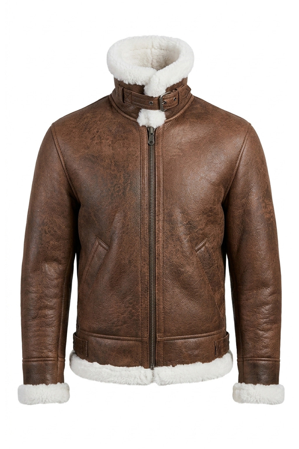 B002 B3 Brown Shearling Coat WWII Bomber Sheep Leather Aviator Shearling Fur Army Style Jacket For Men