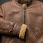B002 Vintage Brown Leather Flight Jacket - Shearling Trim Bomber