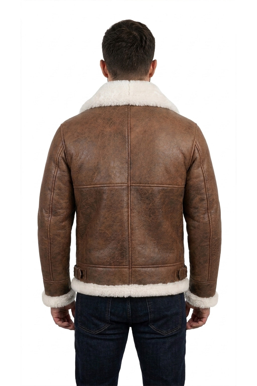 B002 B3 Brown Shearling Coat WWII Bomber Sheep Leather Aviator Shearling Fur Army Style Jacket For Men