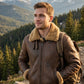 B002 Vintage Brown Leather Flight Jacket - Shearling Trim Bomber