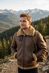 B002 RAF B3 Brown Shearling Fur Coat WWII Army Bomber Winter Ruff Buff Real Leather Jacket For Men