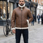 B002 B3 Brown Shearling Coat WWII Bomber Sheep Leather Aviator Shearling Fur Army Style Jacket For Men