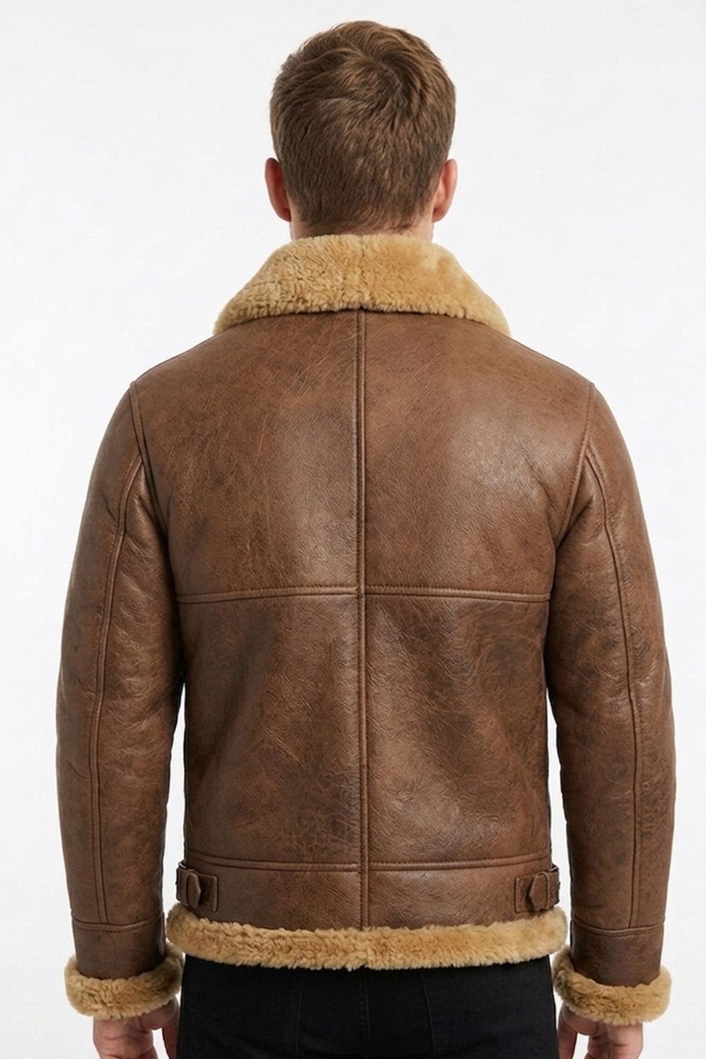 B002 Vintage Brown Leather Flight Jacket - Shearling Trim Bomber
