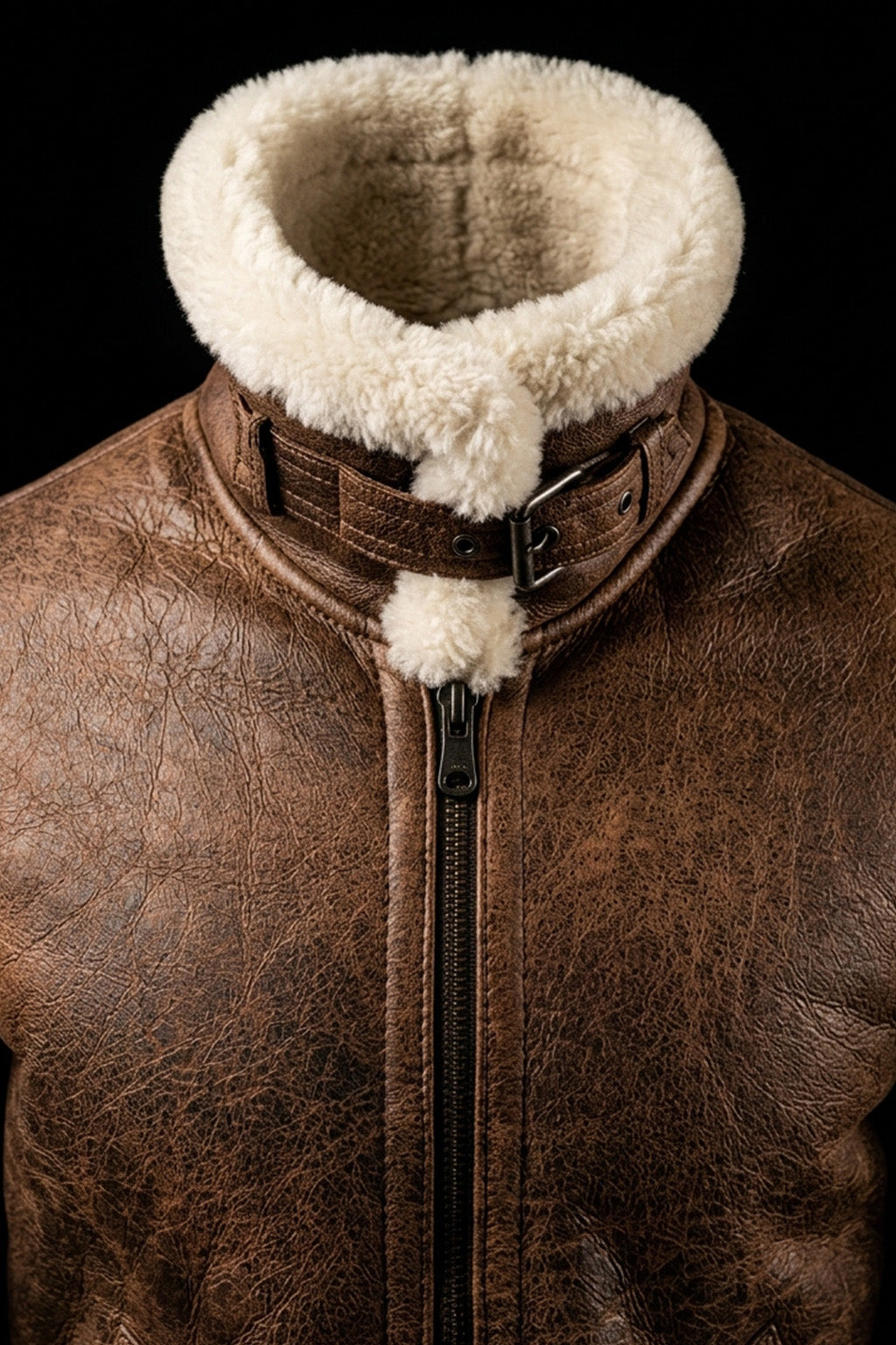 B002 B3 Brown Shearling Coat WWII Bomber Sheep Leather Aviator Shearling Fur Army Style Jacket For Men