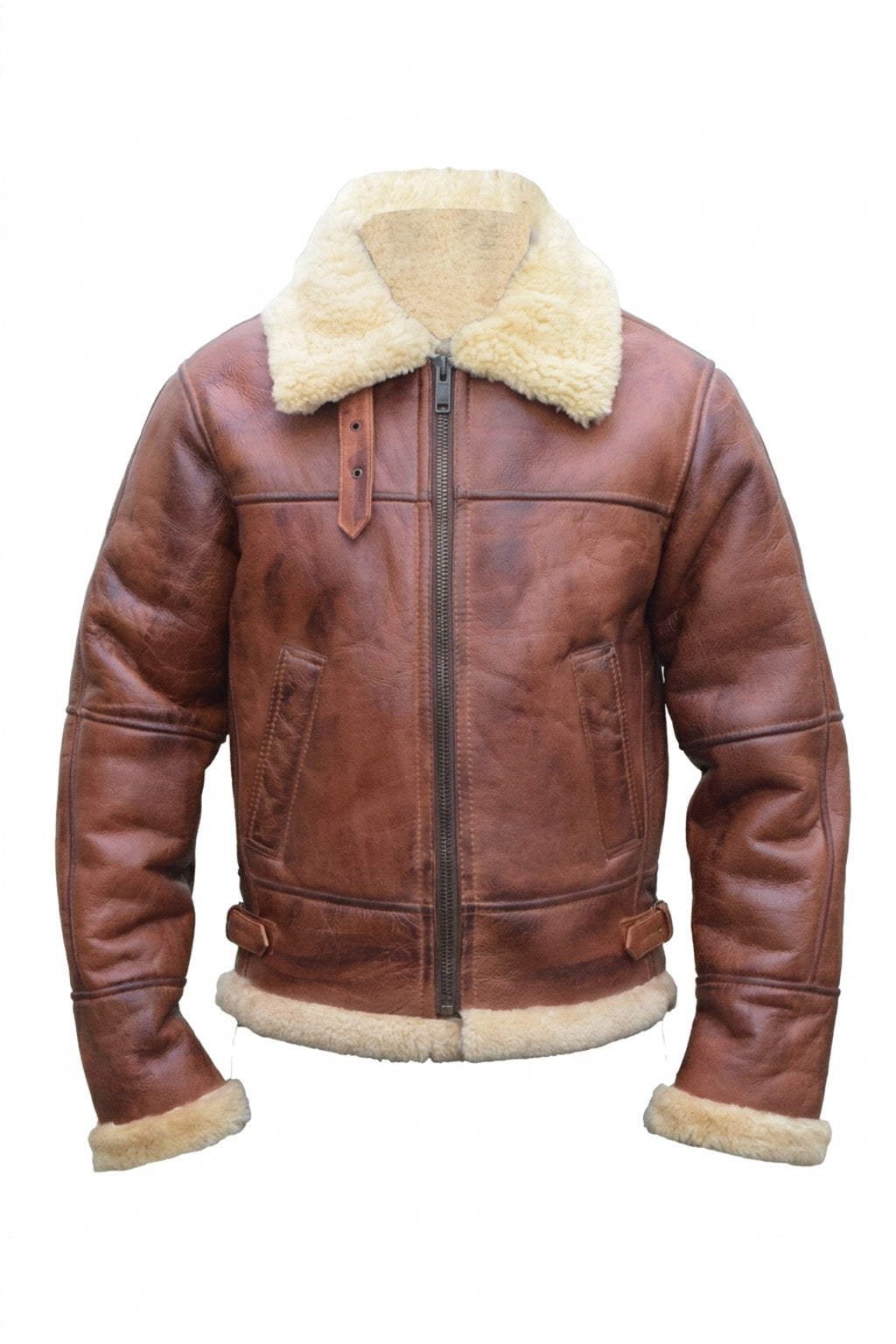 B003 B3 Brown Shearling Coat WWII Bomber Sheep Leather Aviator Jacket For Men's