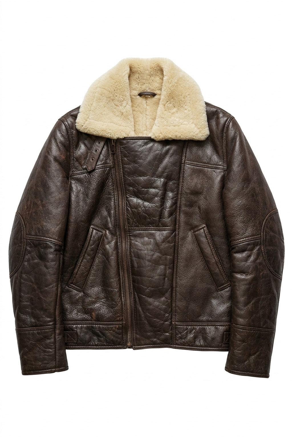 B003 Classic Dark Brown Leather Flight Jacket with Quilted Detail