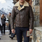 B003 Classic Dark Brown Leather Flight Jacket with Quilted Detail