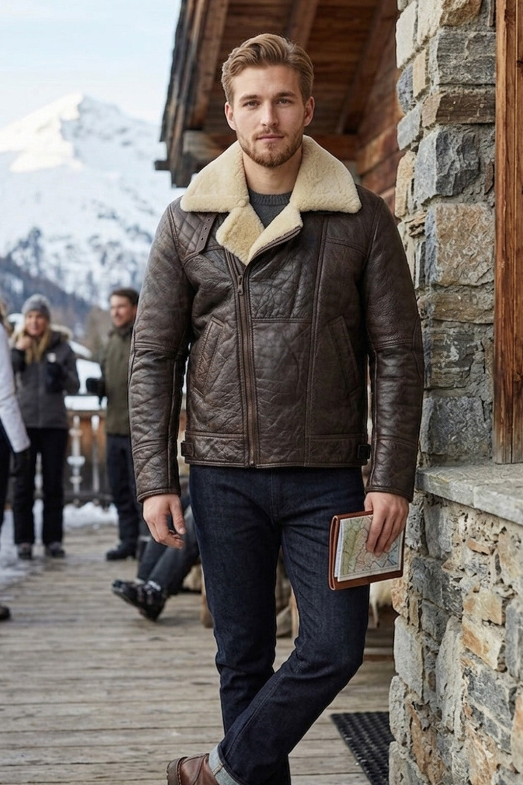 B003 Classic Dark Brown Leather Flight Jacket with Quilted Detail