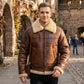 B003 B3 Brown Shearling Coat WWII Bomber Sheep Leather Aviator Jacket For Men's
