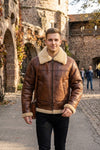 B003 B3 Brown Shearling Coat WWII Bomber Sheep Leather Aviator Jacket For Men's