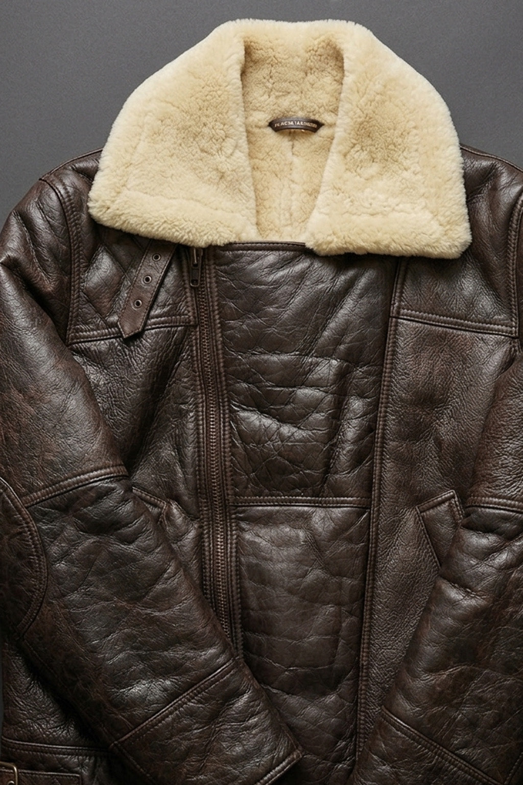 B003 Classic Dark Brown Leather Flight Jacket with Quilted Detail