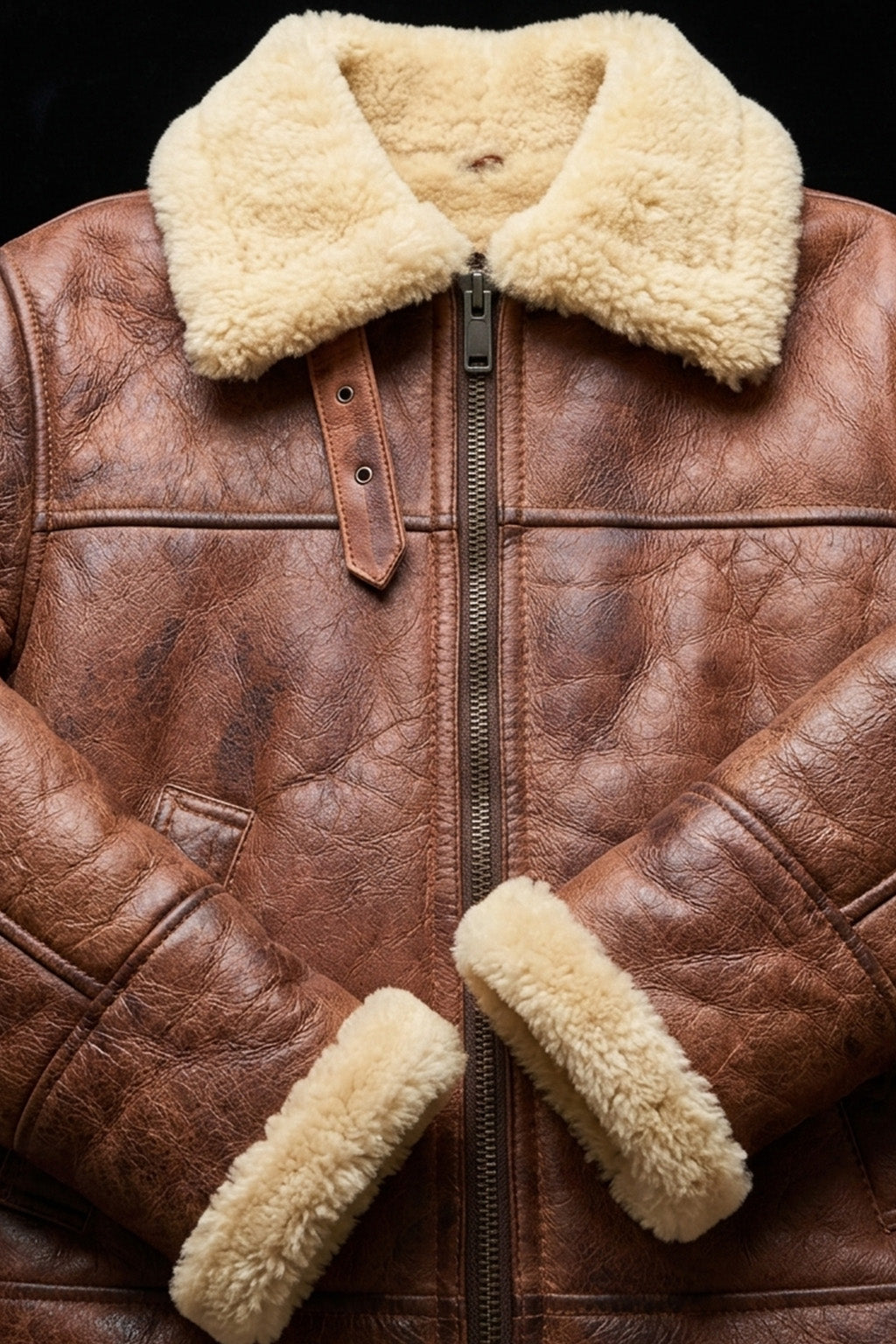 B003 B3 Brown Shearling Coat WWII Bomber Sheep Leather Aviator Jacket For Men's