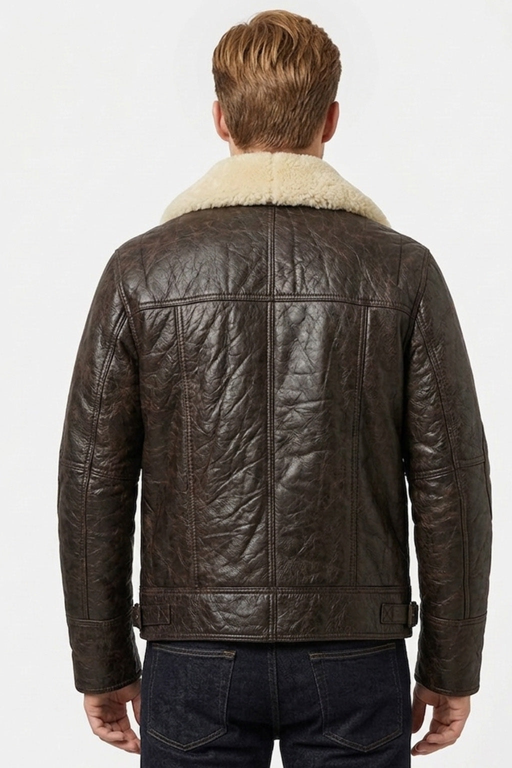 B003 Classic Dark Brown Leather Flight Jacket with Quilted Detail
