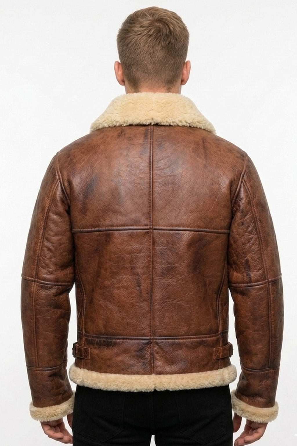 B003 B3 Brown Shearling Coat WWII Bomber Sheep Leather Aviator Jacket For Men's