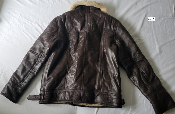 B003- RAF B3 Men Brown Real Shearling Fur Sheep Leather Army Jacket Small - Clearance End Sale 2024