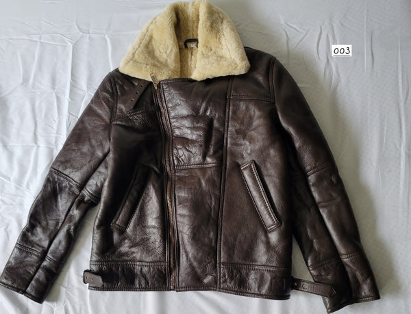 B003- RAF B3 Men Brown Real Shearling Fur Sheep Leather Army Jacket Small - Clearance End Sale 2024