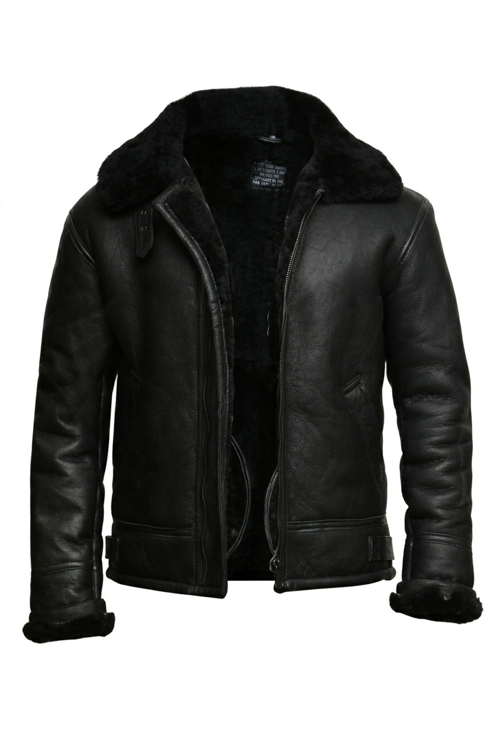 B004 Premium Black Leather Flight Jacket with Fur Trim