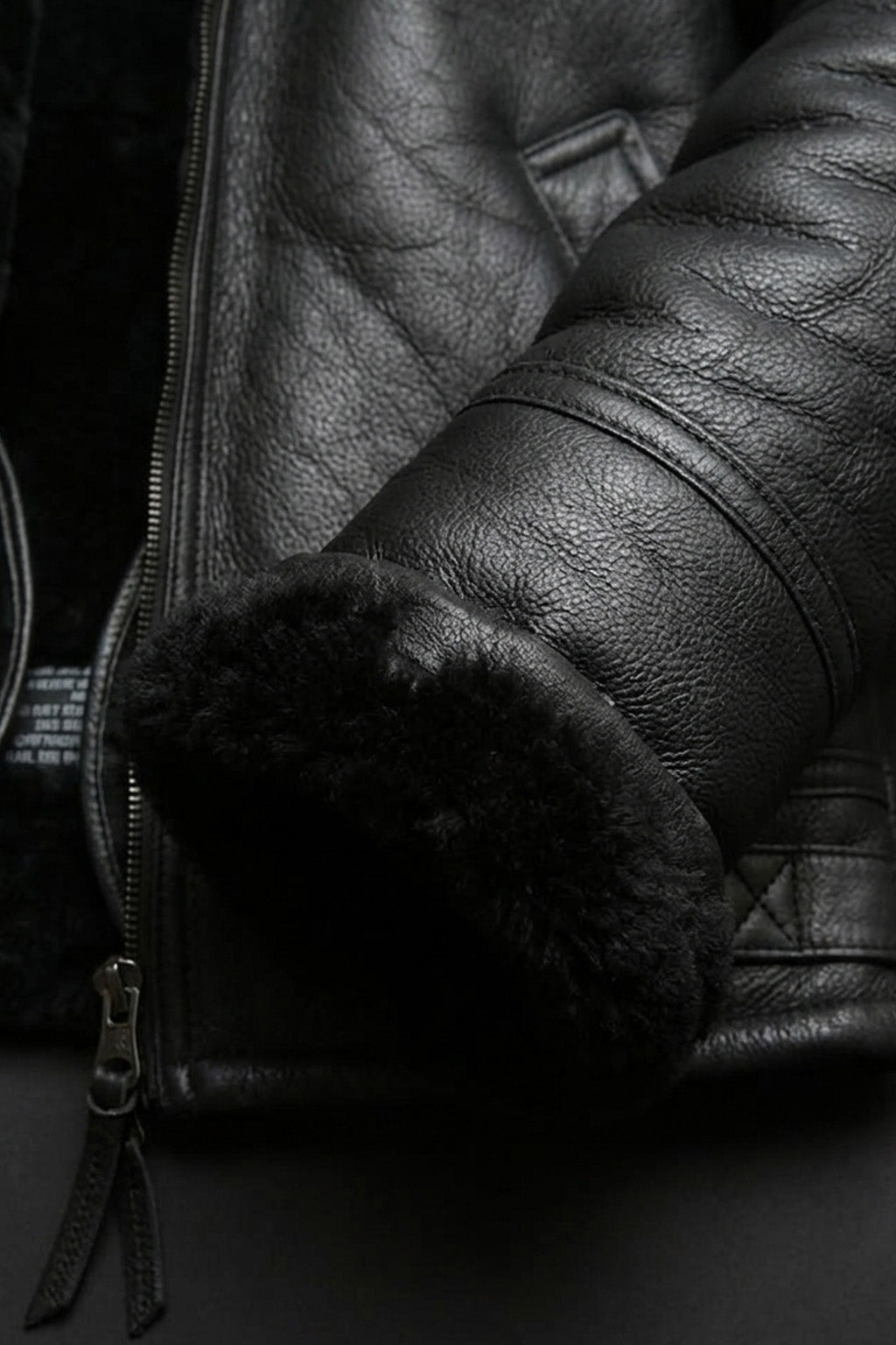 B004 Premium Black Leather Flight Jacket with Fur Trim