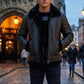 B004 Premium Black Leather Flight Jacket with Fur Trim