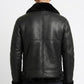 B004 Premium Black Leather Flight Jacket with Fur Trim
