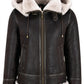 B005 Vintage Brown Hooded Bomber - Cream Fur Lined