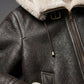 B005 Vintage Brown Hooded Bomber - Cream Fur Lined