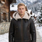 B005 Vintage Brown Hooded Bomber - Cream Fur Lined