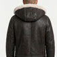 B005 Vintage Brown Hooded Bomber - Cream Fur Lined